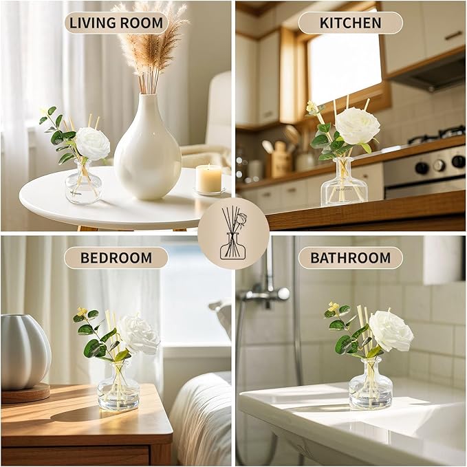 Reed Diffusers Set, 7.10 oz Flower Scented Diffuser with 7 Sticks, Long Lasting Home Fragrance for 120 Days, Perfect for Bathroom, Shelf Decor, Air Fresheners