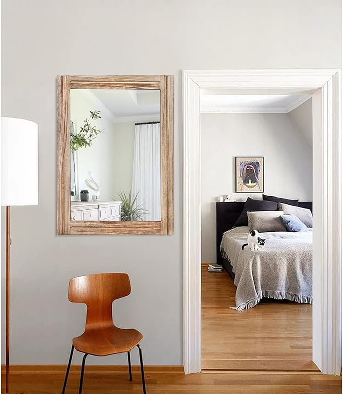 AAZZKANG Rustic Mirror for Wall with Rectangle Wood Framed Decorative Hanging Mirrorrs Large 26"x18"for Bedroom Bathroom Living Room Dressing Room