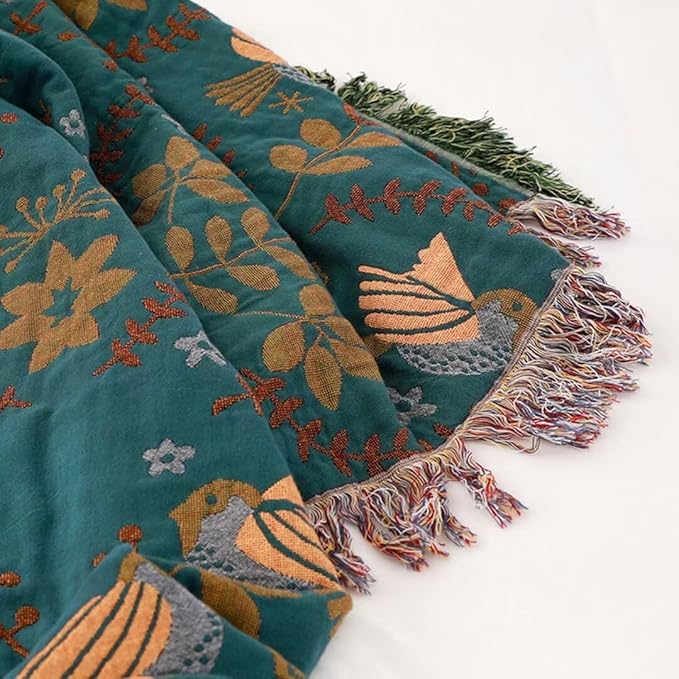 Boho Throw Blankets 100% Cotton for Bed Couch 90"x98", Reversible and Soft Mexican Blankets Lightweight Muslin Blankets Farmhouse Warm Throws Gifts for Women Mom
