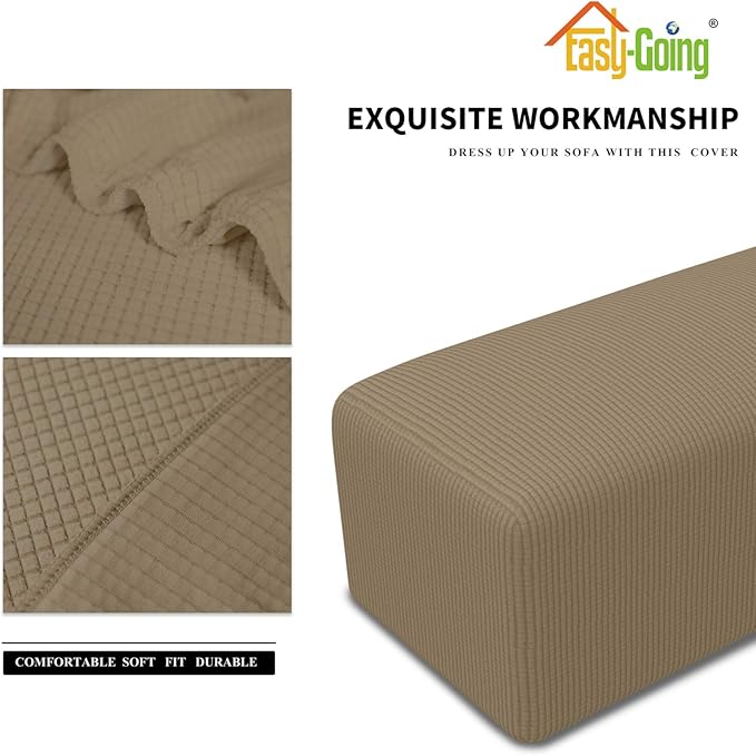 Easy-Going Stretch Ottoman Cover Folding Storage Stool Furniture Protector Soft Rectangle slipcover with Elastic Bottom(Ottoman Small,Tan)