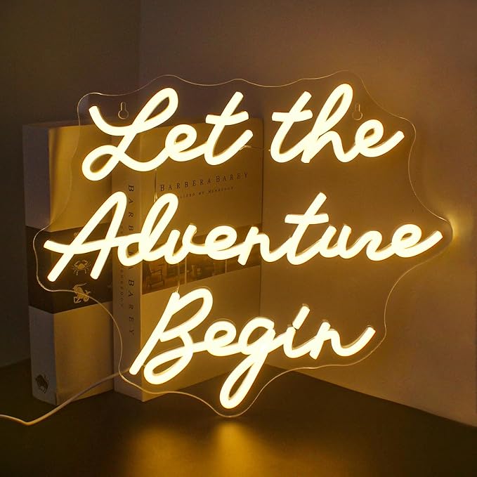 NOSUN Let The Adventure Begin Neon Sign, Warm White Neon Signs for Wall Decor, Dimmable Let's Party Led Sign, Funny Neon Lights for Bedroom Home Club Bar Wedding Engagement Birthday Party Decor