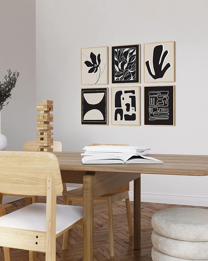 HAUS AND HUES Abstract Art Wall Decor - Set of 6 Modern Art Gallery Display, Abstract Minimalist Wall Art, Mid Century Modern Artwork, Modern Art Wall Decor Neutral Art 8x10 Beige Framed
