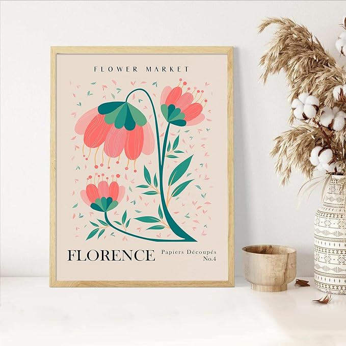 Flower Market Poster Set of 6, Abstract Flower Market Wall Art Prints, Vintage Colorful Floral Wall Art Decor, Boho Room Decor(8x10inch, Unframed)