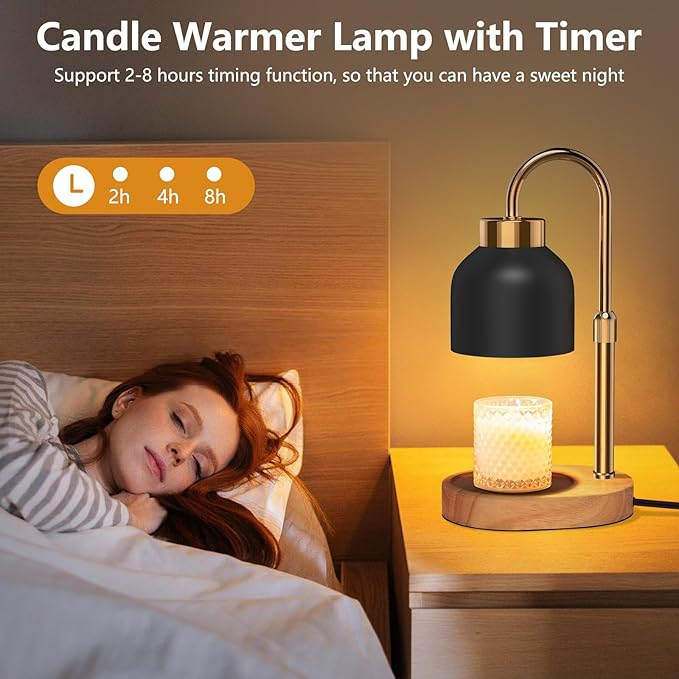 Candle Warmer Lamp with Timer and Dimmer and 2 Bulbs, Height and Brightness Adjustable, Black Electric Wax Warmer for Women Mom, Best Birthday and House Warming Gift New Home Decor