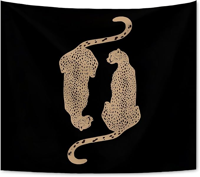 KAIOUS Black Leopard Cheetah Tapestry, Y2k Leopard Cheetah Wall Hanging Tapestries for Bedroom Living Room Dorm Girls Room Home Decor 50x58 Inches