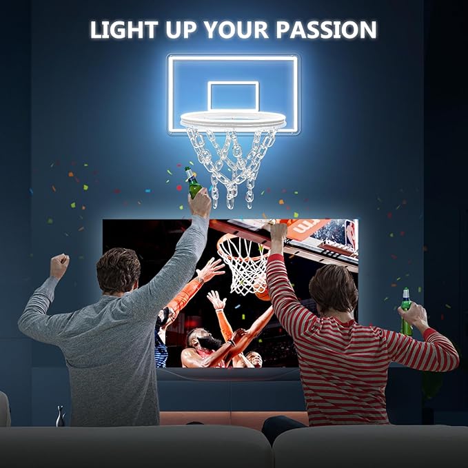 Basketball Hoop Neon Sign for Wall Decor,Dimmable Basketball Hoop Light,Sports Neon Signs with Ball and Pump,Basketball Toy Gift for Sports Fans(White)