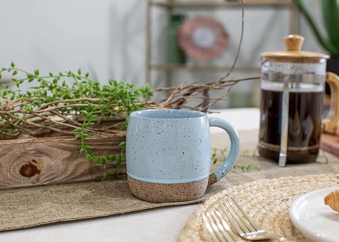 Elanze Designs Speckled Raw Bottom 17 ounce Ceramic Mugs Pack of 2, Ice Blue
