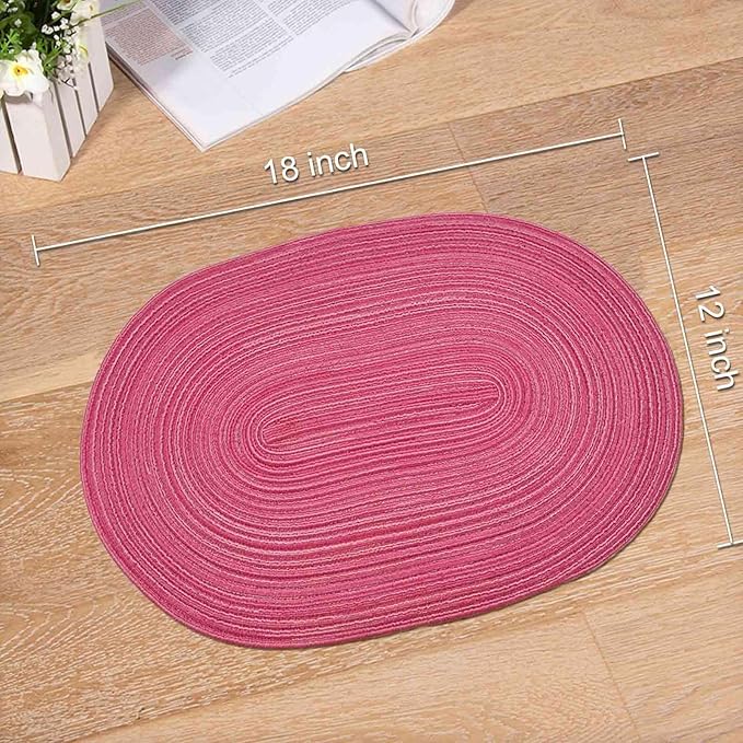 Noctiflorous Oval Braided Placemats Set of 6 Woven 12x18 Inch Non Slip Washable Heat Resistant Place Mats Tablemats for Dining Kitchen Party Daily Table Decor Dinner Mats (Hot Pink, 6)
