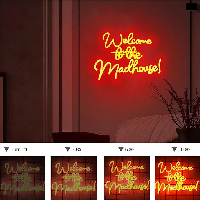 Welcome to the Mad House Neon Sign for Wall Art Decor,Alice In Wonderland Decoration Red LED Lights for Dimmable LED Lights for Bedroom Man Cave Party Bar Background Decoration Birthday Gifts