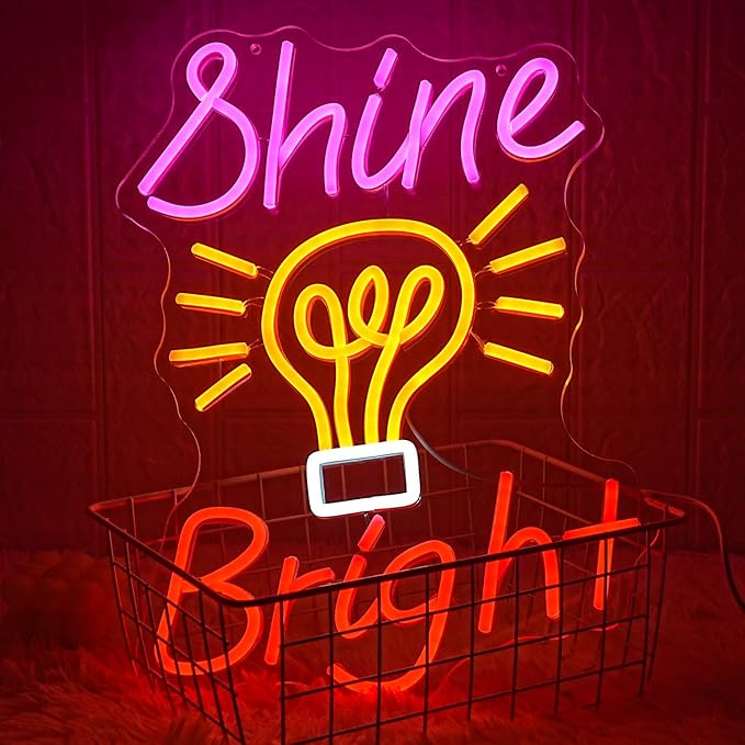 Shine Bright Neon Sign Letter Neon Light Dimmable Colorful Neon Light Sign Neon Art Decoration Sign Luminous Bulb LED Light Sign for Bedroom Bar Party Room Wall Decor USB Power