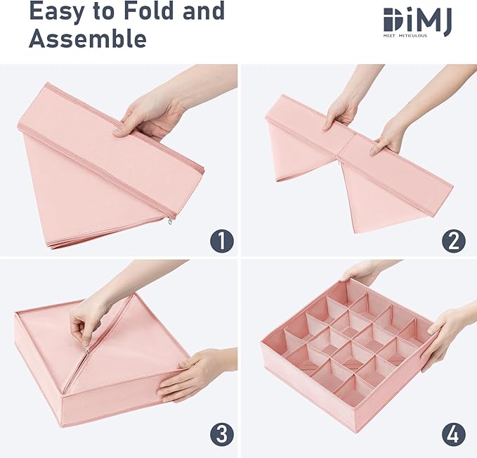 DIMJ Sock Organizer Drawer Organizer - Closet Organization and Storage, Underwear Drawer Organizer for Storing Socks, Handkerchiefs, Ties, Belts,Pink