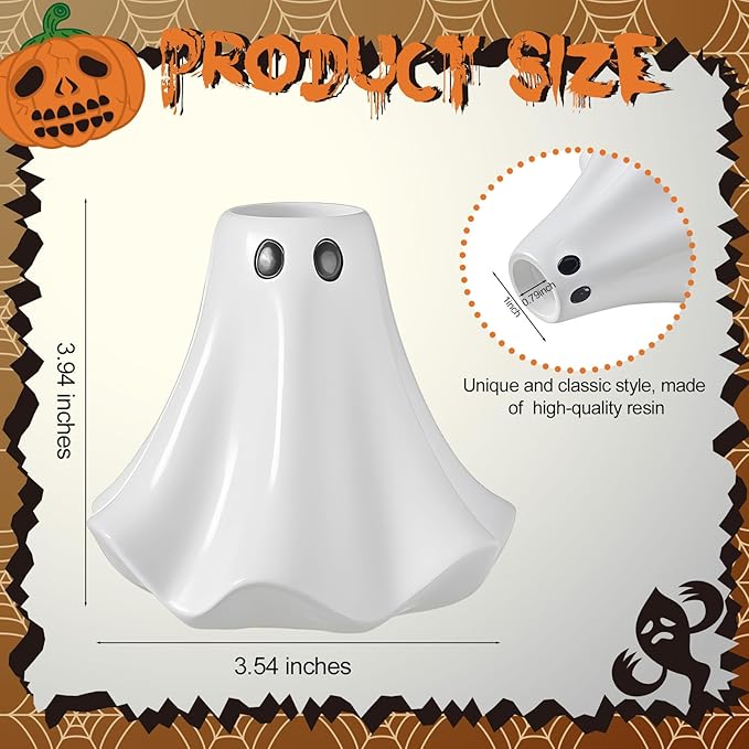 2 Pcs Halloween Ghost Candlestick Holders Cute Ghost Shape Candle Stick Holders Ceramic Taper Candle Holder for Halloween Wedding Party Holiday Office Home Decor Gift