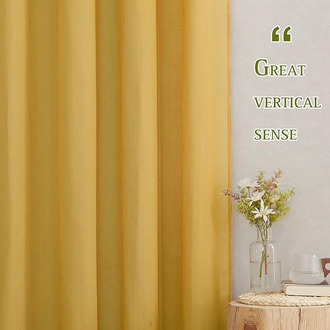 NICETOWN Linen Sheer Gold Curtains 63 inch Length 2 Panels, Grommet Natural Linen Flax Window Drapes Privacy with Light Filtering Curtains for Bedroom, Citrine, W52 x L63