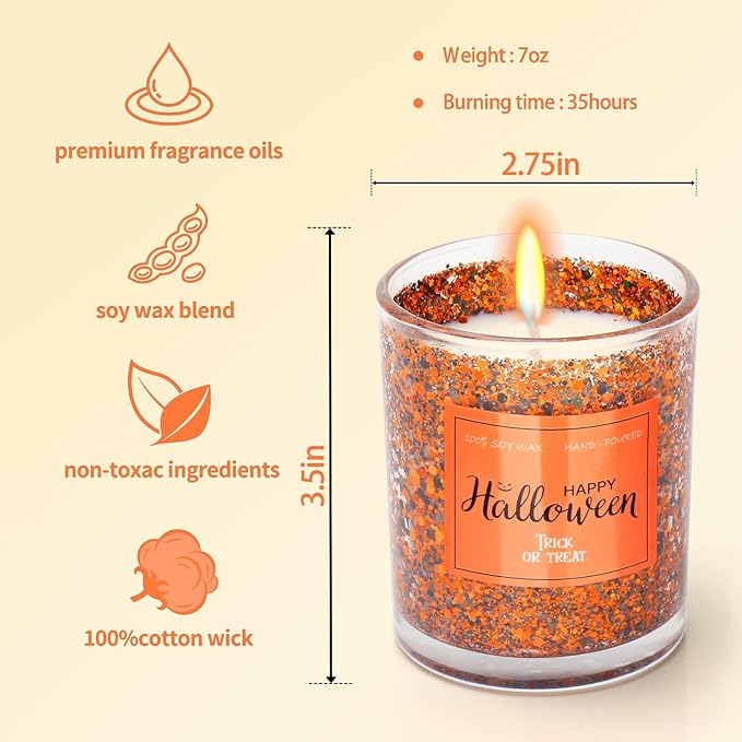 Halloween Gifts for Women - 2 Pack Pumpkin Candy Scented Candle Set, Boo Basket Stuffers, Nightmare Christmas Decor, Birthday Decorations Indoor