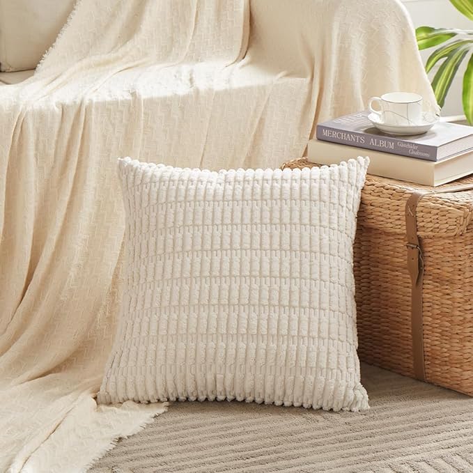 Fancy Homi 4 Packs Boho Fall Euro Decorative Throw Pillow Covers 28x28 Inch for Living Room Couch Bed, Rustic Farmhouse Home Decor, Soft Plush Striped Corduroy Square Colorful Cushion Case 71x71 cm