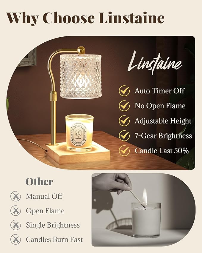 Candle Warmer Lamp with Timer Dimmer Adjustable Height, Mothers Day Gifts for Mom, Birthday House Warming New Home Decor Gifts for Women, Electric Wax Warmer with 2 Bulbs for Jar Candles, Clear