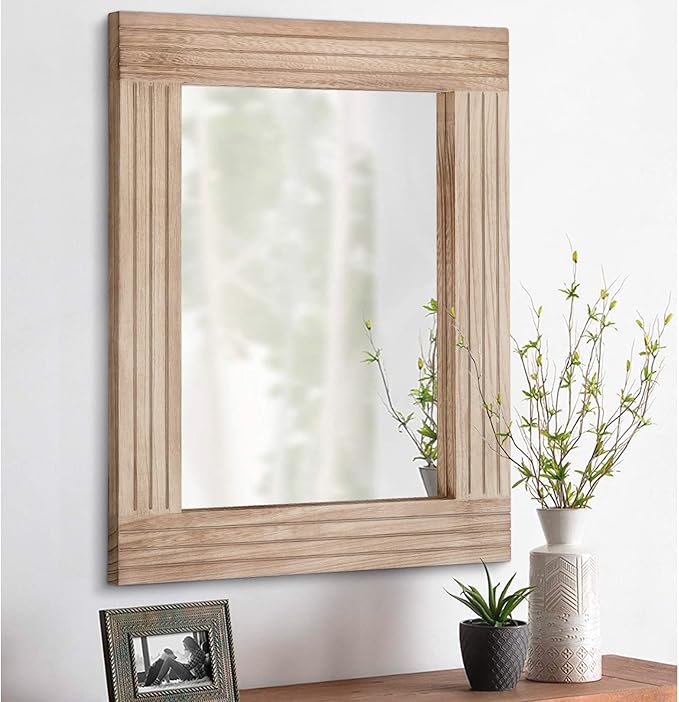 Rectangle Mirror Retro Wooden Wall-Mounted Mirrors Farmhouse Bedroom Bathroom Vanity Entrance Decorative Antique Hanging Mirror Large 26"x18"