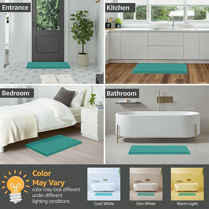 LuxUrux 2-Piece Bathroom Rug Set - Ultra-Plush Chenille Mats, Includes Runner Rug, Soft, Absorbent, Non-Slip & Stylish (27x47 & 16x24 inches, Turquoise)