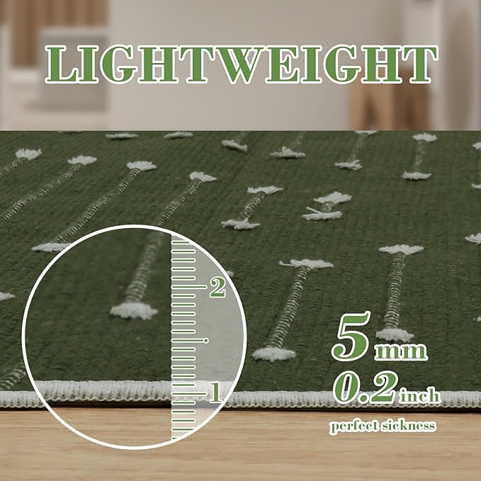 LIVEBOX Green Runner Rug 2'x6' Boho Washable Rug for Hallway, Moroccan Woven Entryway Throw Area Rug Indoor Cotton Mat for Kitchen Bedroom Laundry Bathroom Entry