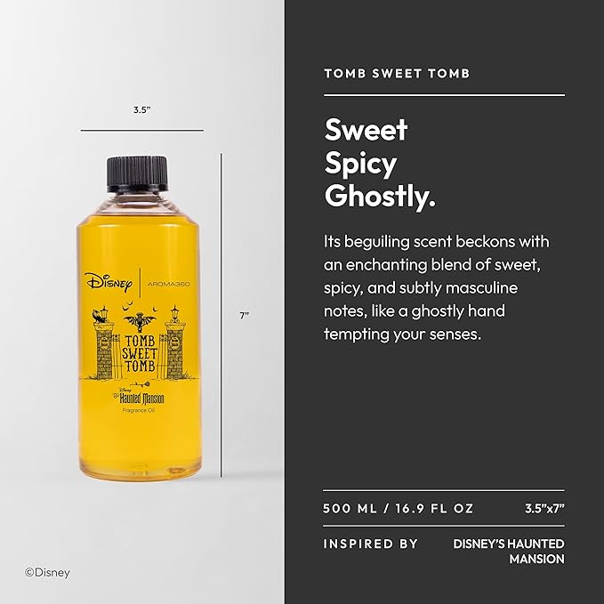 Aroma360|Disney | Tomb Sweet Tomb Oil Blend | Haunted Mansion Inspired Diffuser Oil | Aromatherapy Scent Diffuser Oil | Cinnamon, Tonka and Bergamot 16.9 fl oz, 500 mL