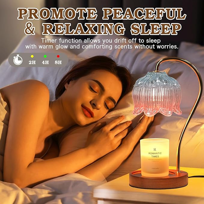 Dimmable Candle Warmer Lamp with Timer, Electric Candle Warmer Lamp, Birthday Gifts for Women, Mom, Female Friend, Flower Candle Lamp Warmer Gifts, Pink Aromatic Candle Lamp for Vintage Home Decor