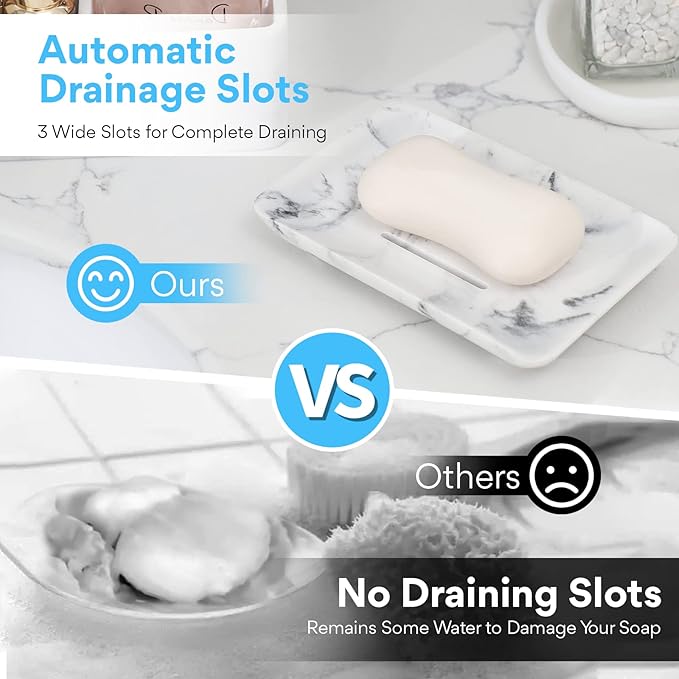 Soap Dish with Drain, Aimou Bar Soap Holder Saver Self Draining Waterfall Soap Sponge Tray Dishes, Easy Clean Soap Case Box Container for Bathroom Shower Kitchen Sink Countertop Black