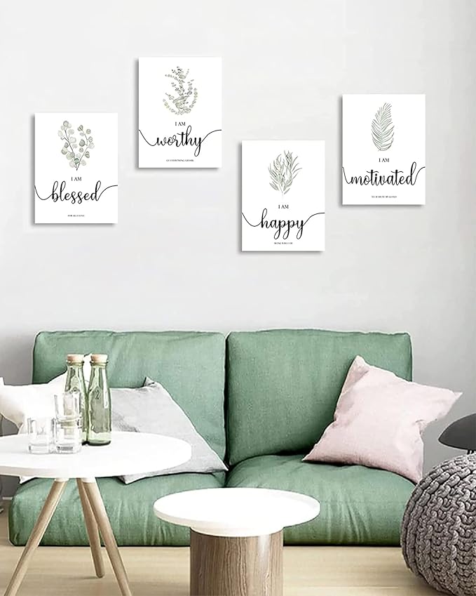 Drsoum Inspirational Framed Wall Art Boho Botanical Plant Wall Decor Motivational Quote Office Study Living Room Bedroom Decor Set of 4 8x10 inch (Wooden Frames)