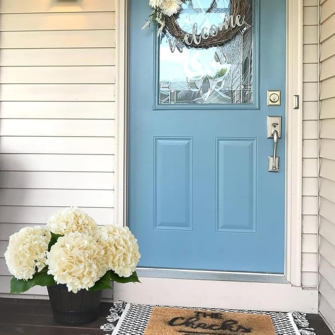Boho Silk Hydrangea Artificial Flowers, 4Pcs 22" Large Lifelike Flowers,Artificial Hydrangeas for Indoor Bouquet Table Centerpieces Home(Cream/Yellow)