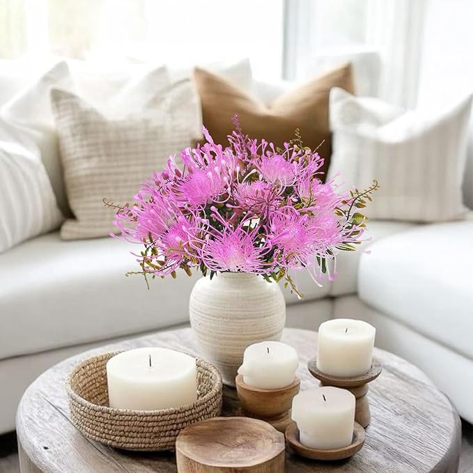 3pcs Fake Mums Plastic Flowers Hot Pink Flower Artificial Tropical Flowers Chrysanthemum Outdoor UV Resistant Plants Centerpieces for Table Home Bathroom Outdoor Decor