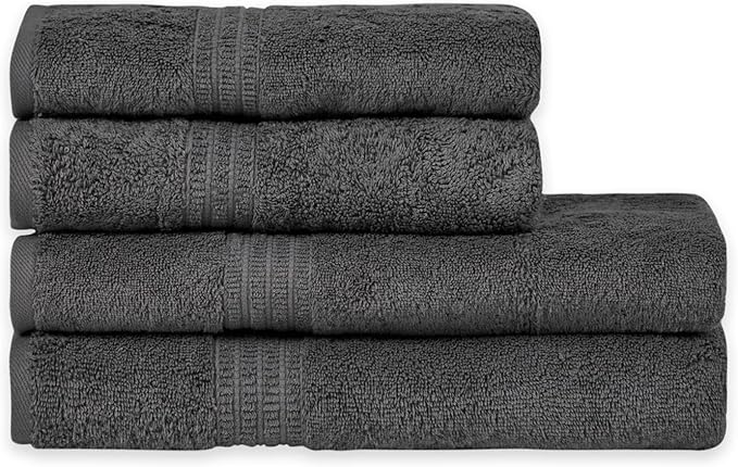 HOMELOVER 4 Piece Towel Set - 100% Organic Cotton 2 Bath Towels & 2 Hand Towels - 500 GSM, Hotel Quality, Soft, Highly Absorbent & Quick Drying Wash Towels for Kitchen & Bathroom (Coal Gray)