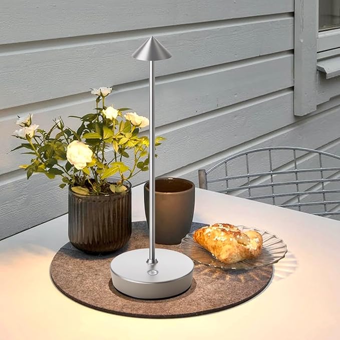 Set of 2 Rechargeable Cordless Table Lamp,6000mAh LED Battery Operated Desk Lamp Touch 3 Color Dimming Portable Outdoor Waterproof Table Light for Patio/Restaurant/Dining/Home (Silver)