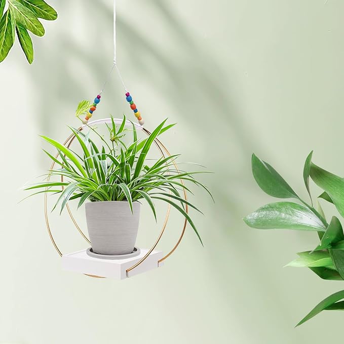 Hanging Planters for Indoor Plants,Plant Hanger with Sturdy Wood Base,Modern Boho Macrame Plant Hanger,Wall Ceiling Window Stands(Plants/Pots Not Included) (1 Pack/Gold+Macrame)