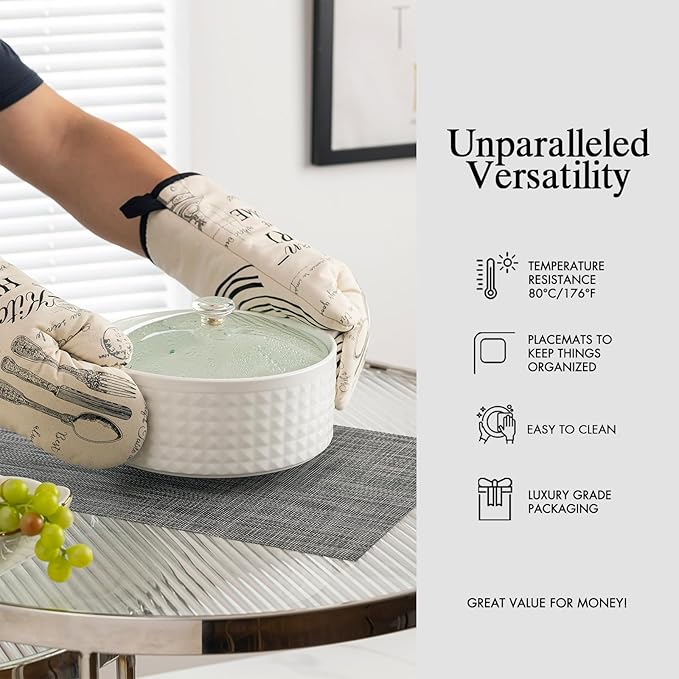 Placemats Set of 6 - Easy Clean Woven Vinyl Placemats for Dining Table, Indoor/Outdoor Place Mats, Washable PVC Table Mats(Dark Gray)