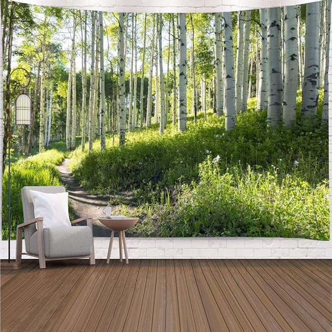 YISURE Forest Wall Tapestry Nature Tree Trail Path Landscape Wall Hanging, Morning Sunshine Through Green Tree Wall Tapestries for Home Office Indoor and Outdoor Decor Large Size 91(W) x71(L) Inch