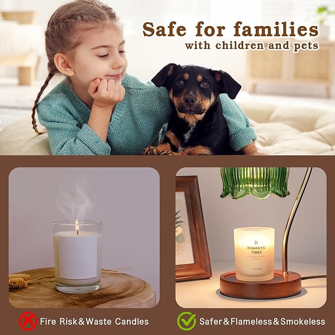 Green Candle Warmer Lamp with Timer, Dimmable Flower Candle Lamp Warmer, Birthday Gifts for Women, Mom, Female Friend, Glass Vintage Candle Lamp, Aromatic Candle Warmer Light for Vintage Room Decor
