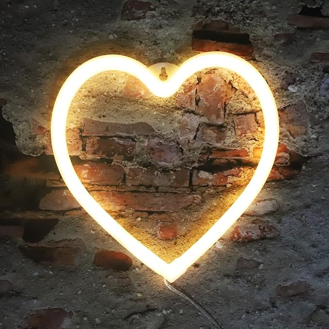 Heart Neon Lights Christmas Decorations, Love Shaped Lamp USB/Battery Operated Night Lights for Gift, Bedroom, Wall, Festival, Party, Valentine’s Day Decor-Heart(Warm White)