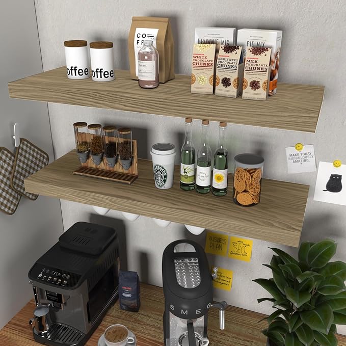 Floating Shelves for Wall - 32 x 9 Inch Natural Wood Shelves for Bathroom, Bedroom, Kitchen Decor, Farmhouse Decor Set of 2, Natural Wood