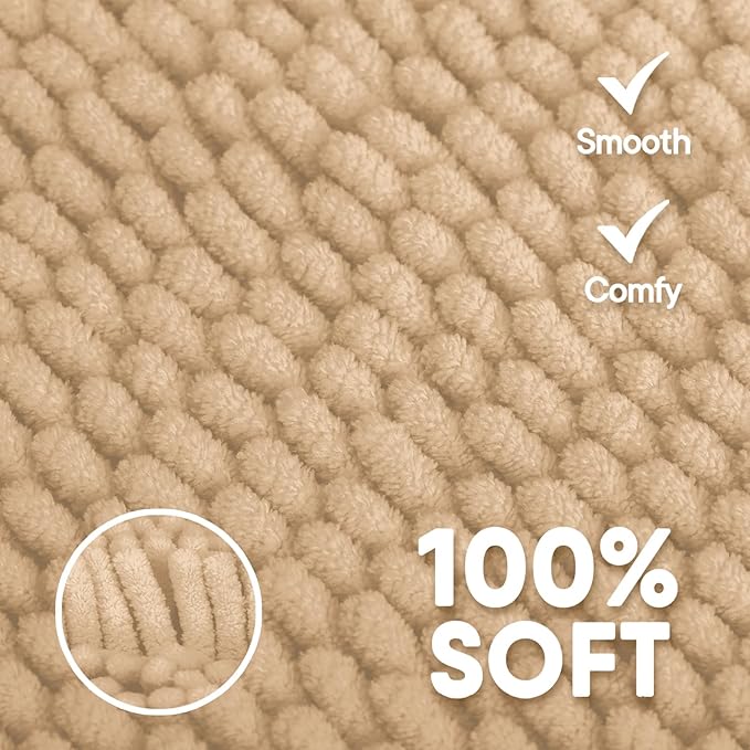 Bathroom Rugs Sets 3 Piece Washable, Luxury ,Chenille Bath Mat Set, Soft Plush Anti-Slip Rectangular Bath, Rug Super Absorbent.3 Pieces Bathroom (Camel, 32"x20"+24"x16"+U Shape 20"x20")