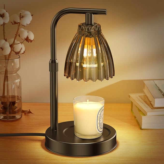 Candle Warmer Lamp with 2 Bulbs, Dimmer Adjustable Height Candle Lamp, 2/4/8H Timer, Home Decor, Lamp Candle Warmer for Jar Candles, Thoughtful Gifts for Christmas, Birthday, Mother's Day, Black