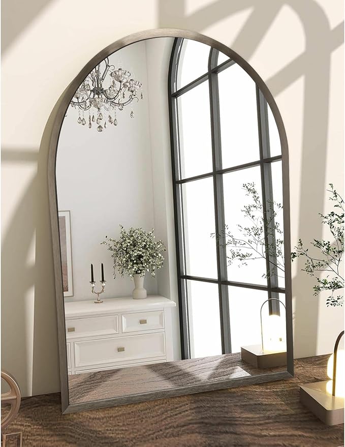 Large Arch Bathroom Mirror, Metal Frame Wall Mounted Mirror Coffee Vanity Wall Mirror for Bedroom, Entryway, Living Room Vanity 36"x24"