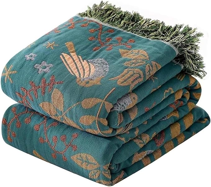 Boho Throw Blankets 100% Cotton for Bed Couch 90"x98", Reversible and Soft Mexican Blankets Lightweight Muslin Blankets Farmhouse Warm Throws Gifts for Women Mom