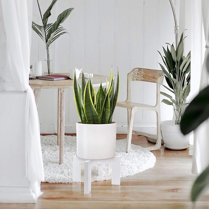 Gendral Forwepup Plant Stand Indoor Outdoor, Mid Century Plant Stand, Wood Modern Plant Holder Rattan Flower Plant Stool, Low Short Boho Rustic Planter Stand, Fit 5-15 Inch Pot