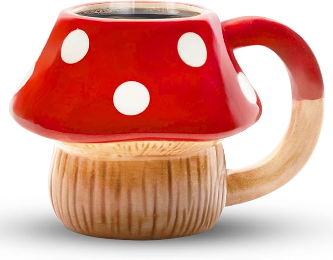 Mushroom Mug 12oz - Cute Ceramic Mushroom Cup for Coffee Tea and Mushroom Gifts - Cool Cottagecore Aesthetic Kawaii Unique Fun Funky Novelty Hippie Fungi Toadstool Silly Plant Mushroom Stuff Decor