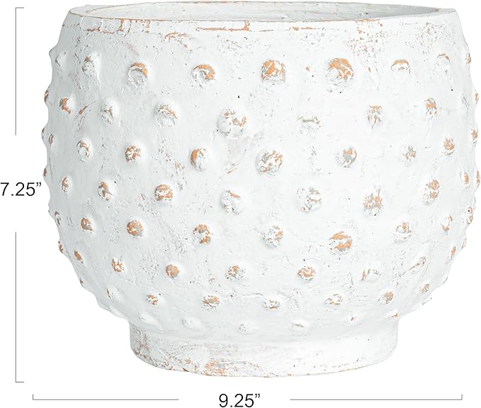 Creative Co-Op Distressed Terra Cotta Hobnail Planter, White