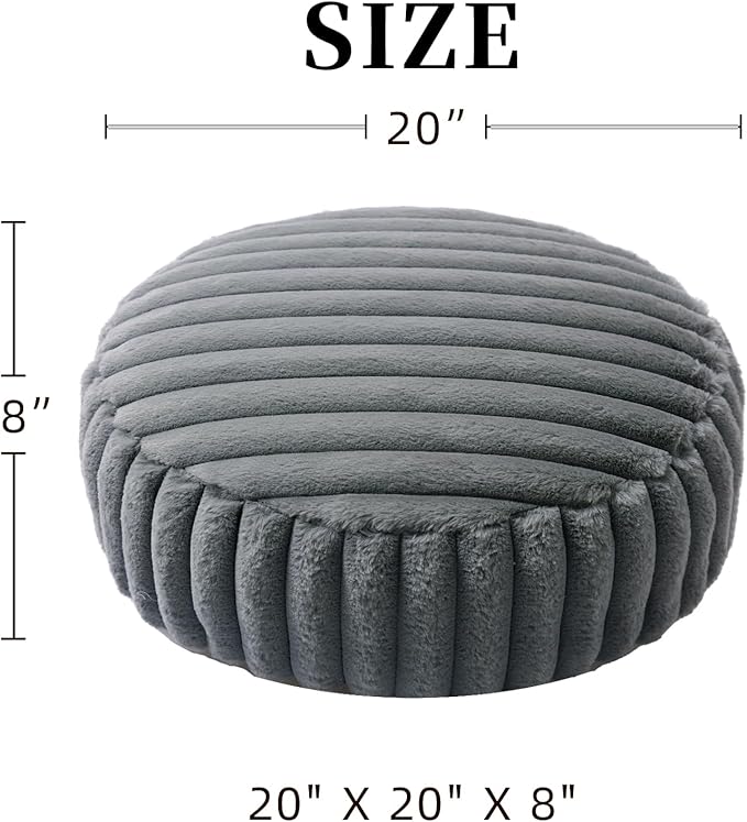 Unstuffed Pouf Ottoman Cover Soft Storage Extra Seat Farmhouse Comfortable Bohemian Poufs Accent Footrest 20x20x8 Inches for Living Room Bedroom Study Nook (Gray B, Round)