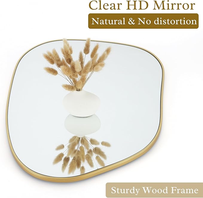 PERFNIQUE Irregular Wall Mirror Asymmetrical Mirror, 27''x19'' Gold Mirror for Bathroom Bedroom Living Room Entryway, Decorative Modern Wall Decor, Wall Mounted Mirror (Gold, 27''x19'')