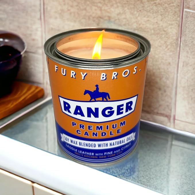 Scented Candles for Men | Ranger | Saddle Leather Pine Citrus | Natural Soy Wax | Hand-Poured in The USA | Long 70-80 Hour Burn (12.5 oz) | Vintage-Inspired Tin Design | Dad Home Gift