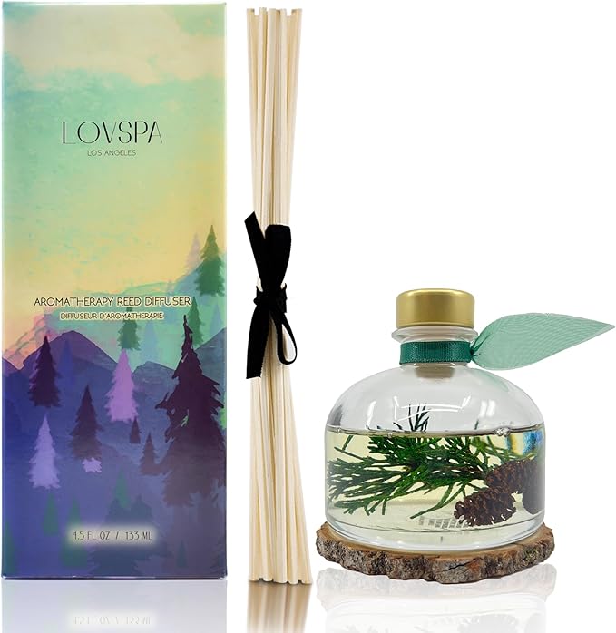 LOVSPA Winter Forest Pine Reed Diffuser Gift Set | Juniper Berries, Sandalwood & Cedar Notes | Made with Real Botanicals + Wooden Coaster | Proudly Made in The USA