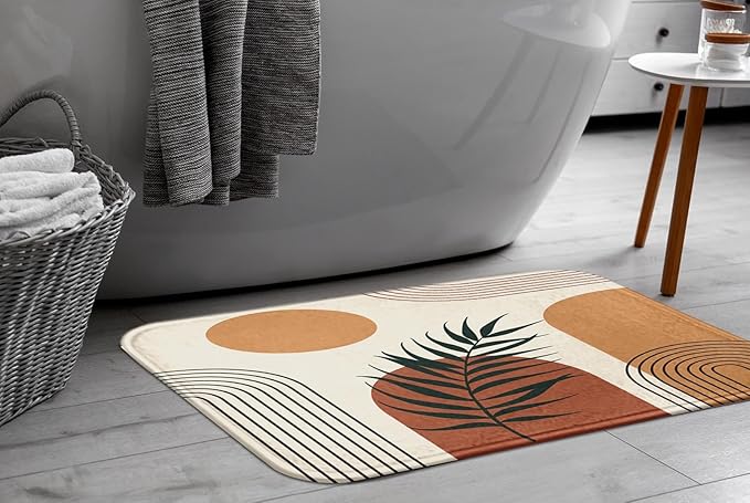 Britimes Boho Mid Century Bath Mat for Bathroom No Silp Geometric Abstract Washable Cover Floor Rug Carpets Floor Mat Bathroom Decorations 18x30 for Kitchen Bedroom