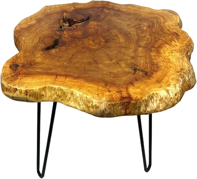 Live Edge Coffee Table, Natural Wood Side Table for Living Room with Metal Hairpin Legs, Large Wooden Rustic End Table Desktop (Medium)